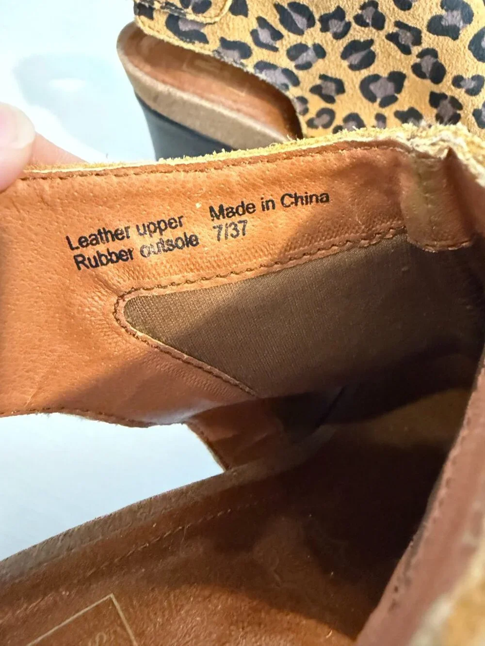 Mark Jenkins Leopard Print Leather Wedge Sandals Size 7/37